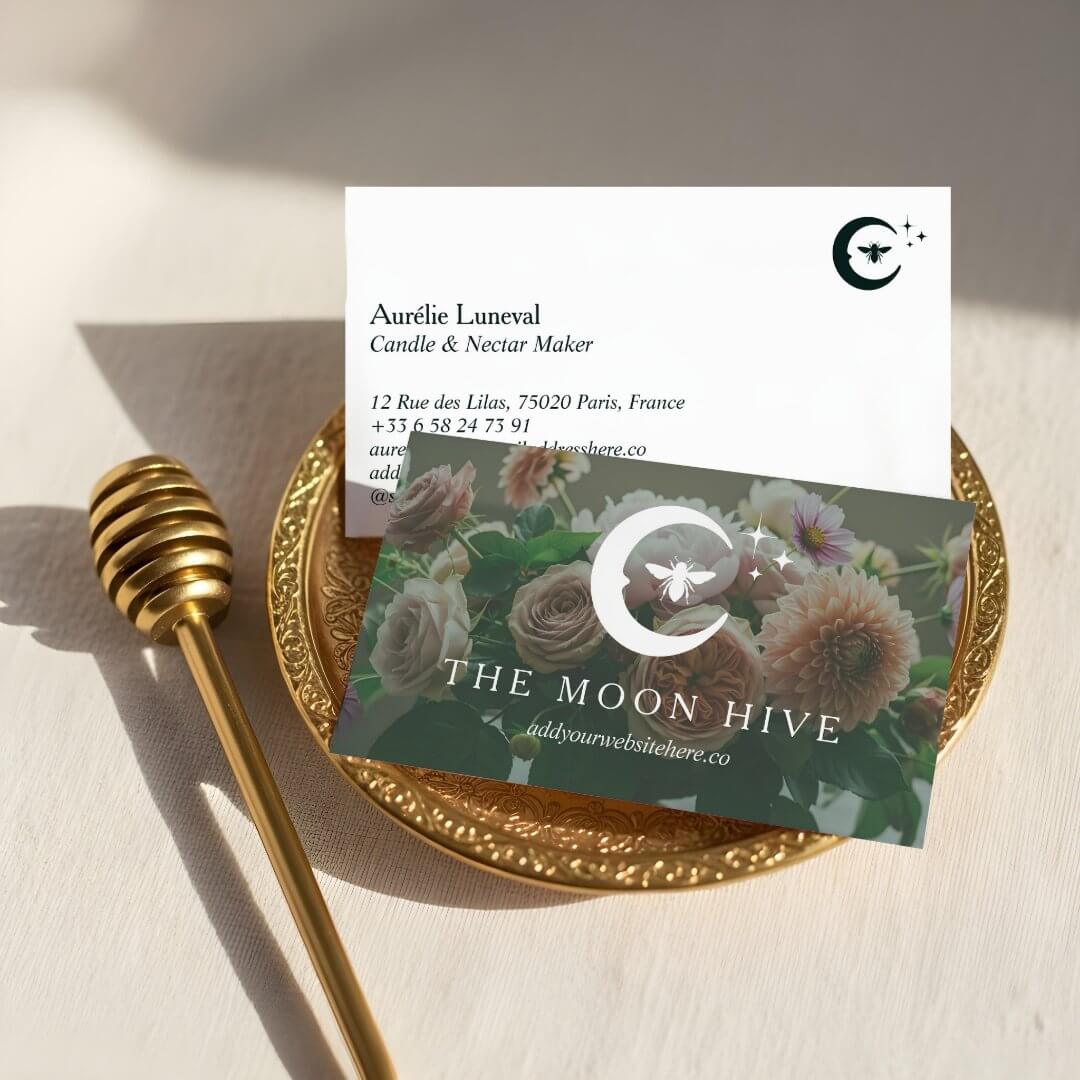 Celestial Moon Star Honey Bee Vintage Floral Business Card