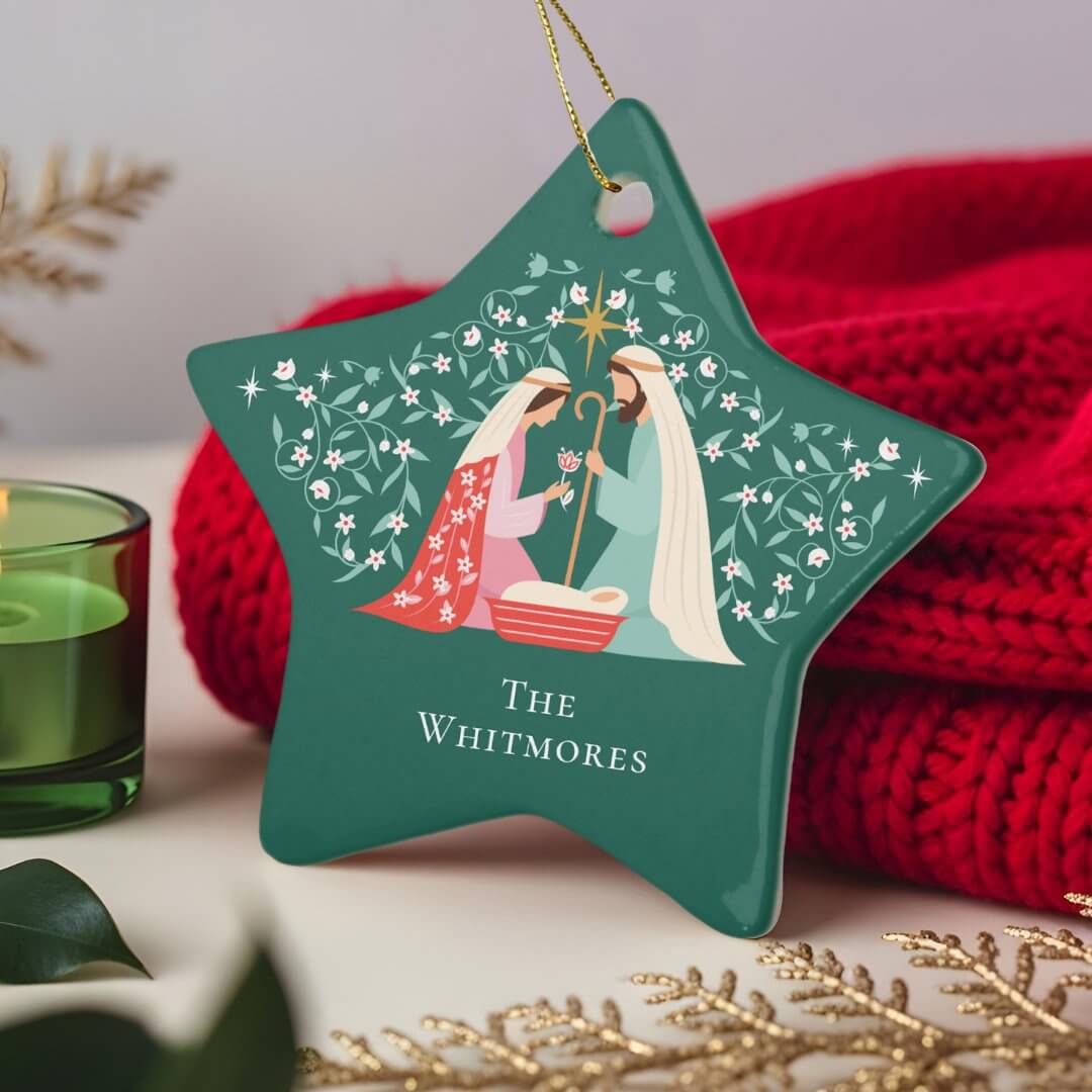 Christmas Religious Nativity Scene Photo Keepsake Ceramic Ornament