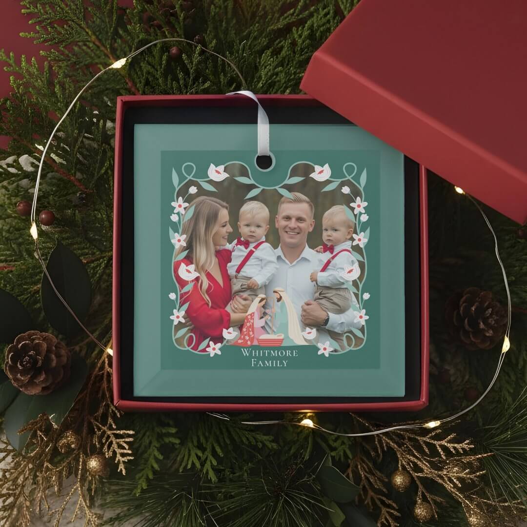 Christmas Religious Nativity Scene Photo Keepsake Glass Ornament