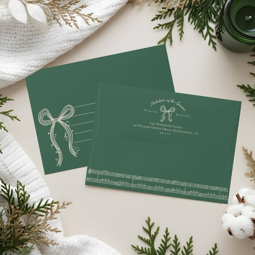 Elegant Fa La Christmas Carol Vintage Sheet Music Green Envelope