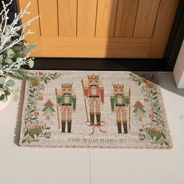 Elegant Floral Christmas Nutcracker Ballet Musical Fiber Doormat