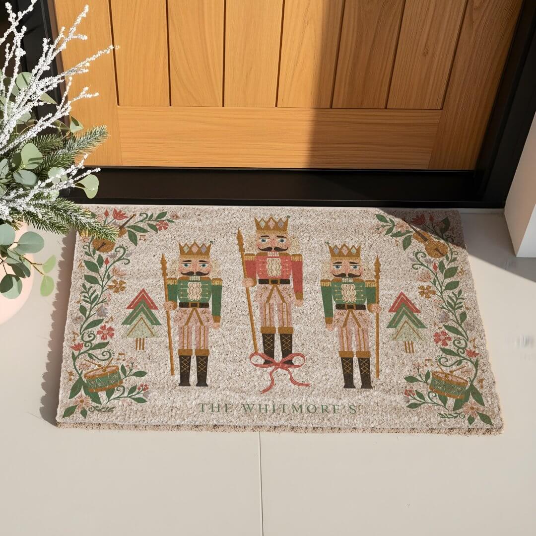 Elegant Floral Christmas Nutcracker Ballet Musical Fiber Doormat