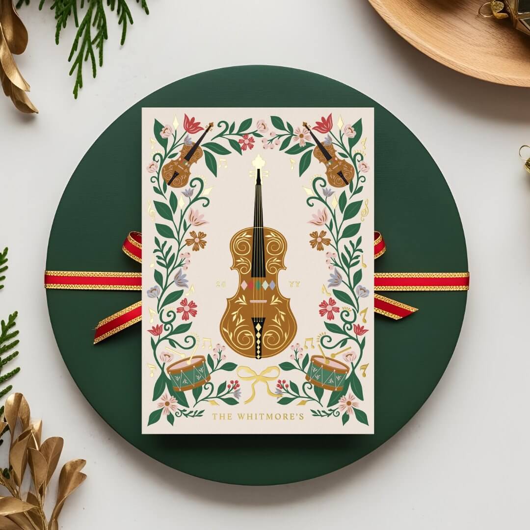 Elegant Floral Christmas Nutcracker Ballet Musical Foil Holiday Card