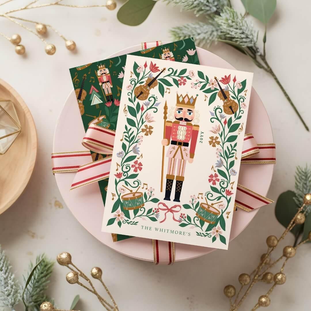 Elegant Floral Christmas Nutcracker Ballet Musical Holiday Card