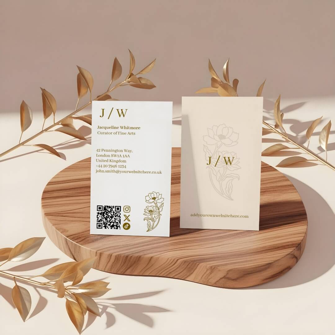 Elegant Minimal Floral Logo Monogram QR Code Business Card