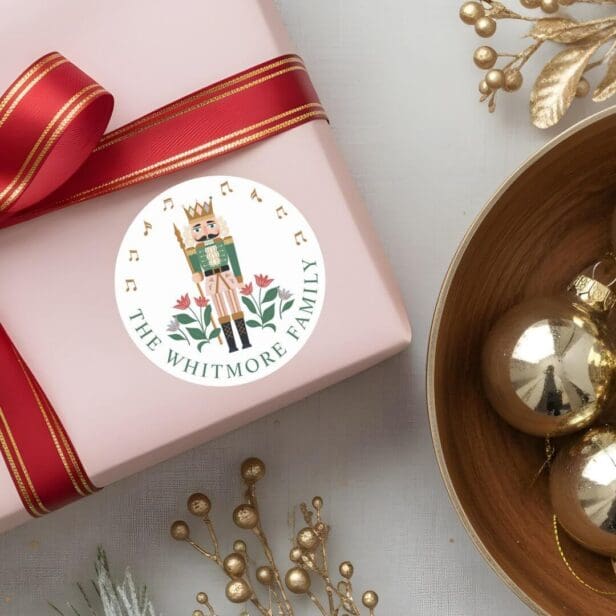 Elegant Nutcracker Ballet Toy Soldier Floral Music Classic Round Sticker