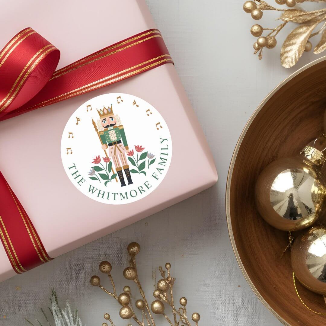 Elegant Nutcracker Ballet Toy Soldier Floral Music Classic Round Sticker
