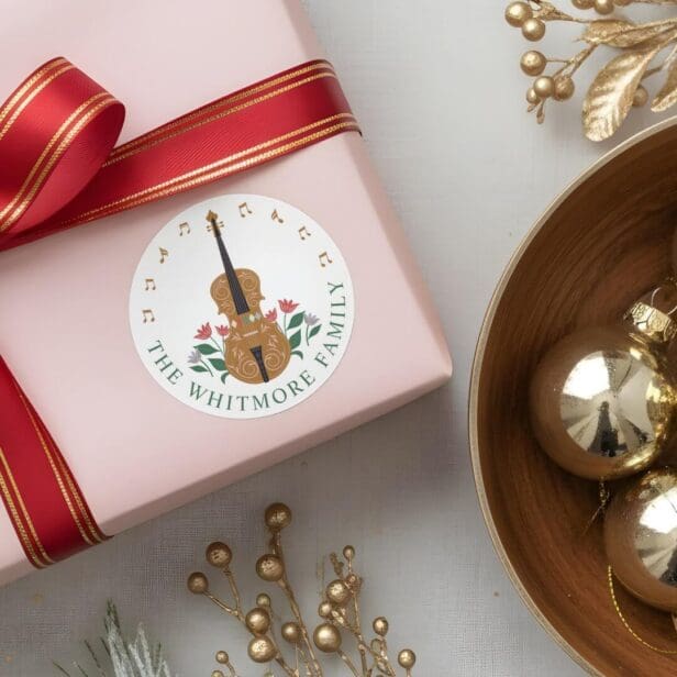 Elegant Nutcracker Violin Instrument Floral Music Classic Round Sticker