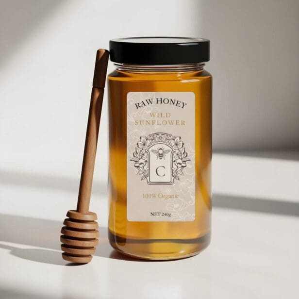 Elegant Vintage Honey Queen Bee Honey Jar Beige Label