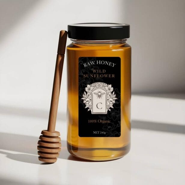 Elegant Vintage Honey Queen Bee Honey Jar Black Label