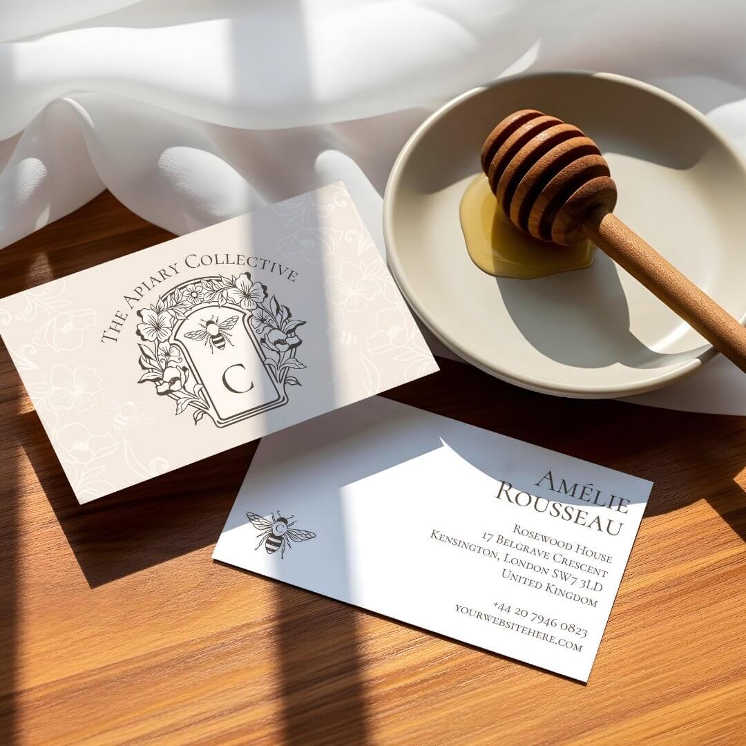 Elegant Vintage Honey Queen Bee Monogram Crest Business Card