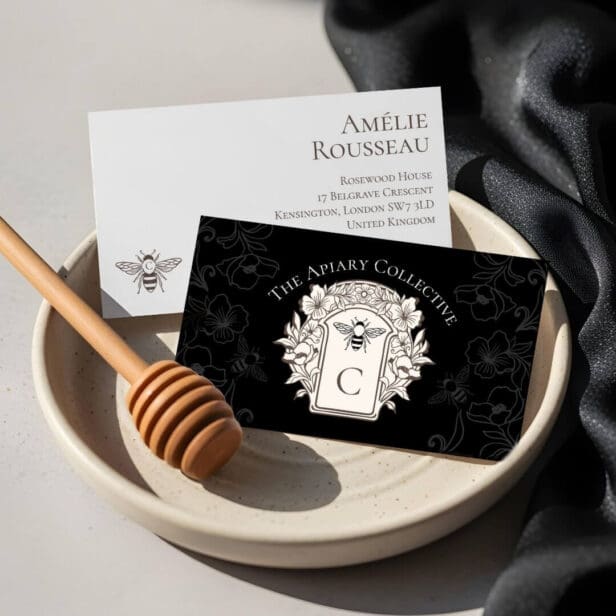 Elegant Vintage Honey Queen Bee Monogram Crest Business Card