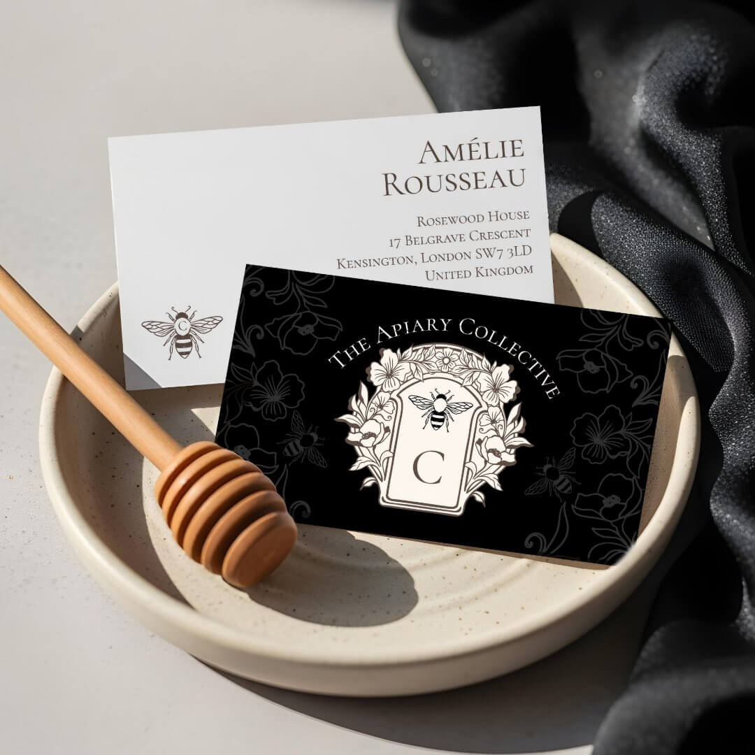 Elegant Vintage Honey Queen Bee Monogram Crest Business Card