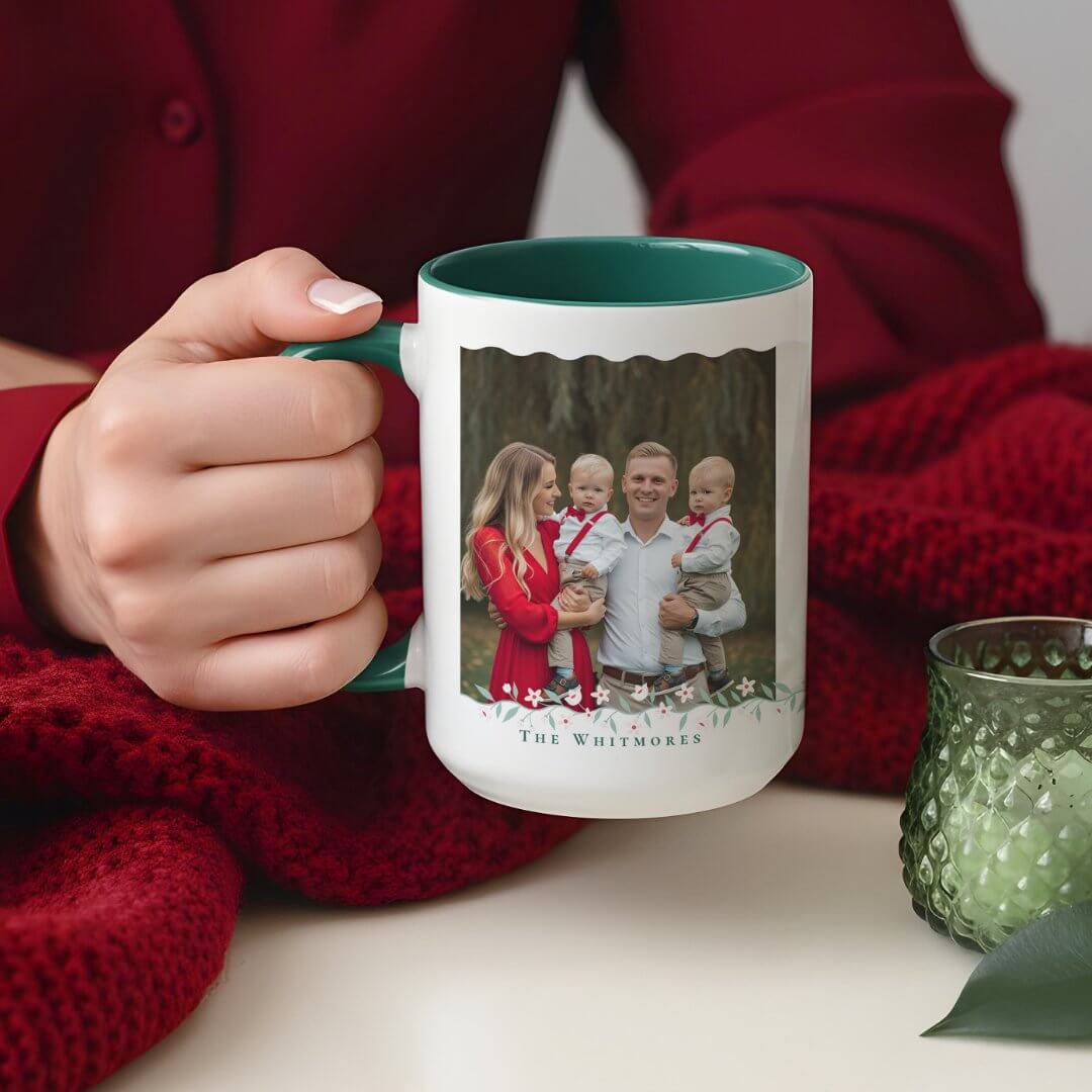 Elegant Wavy Family Photo Collage Keepsake Floral Mug
