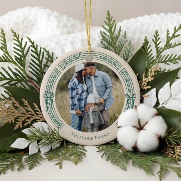 Fa La La Bow Vintage Sheet Music Photo Christmas Ceramic Ornament