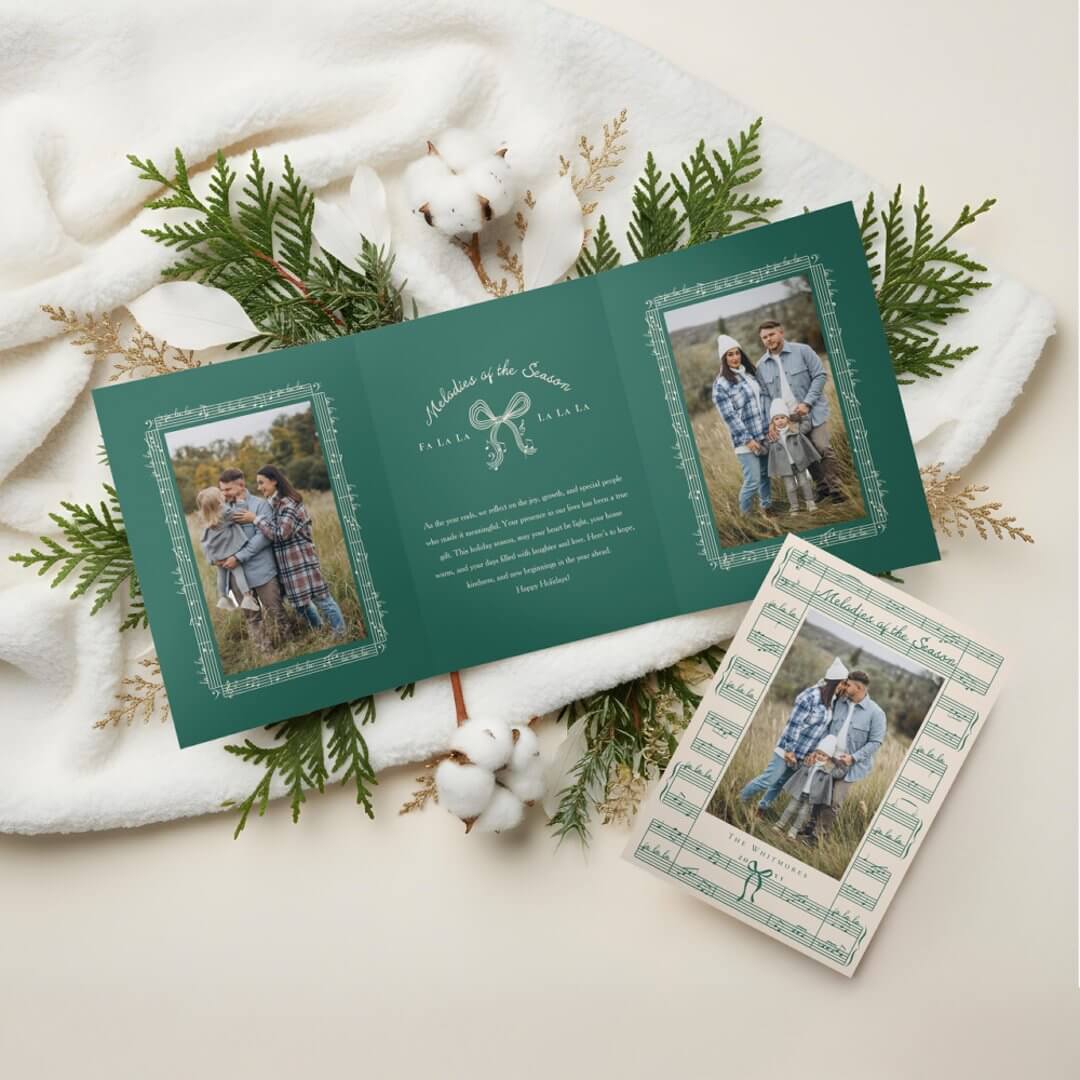 Fa La La Bow Vintage Sheet Music Photo Christmas Tri-Fold Holiday Card