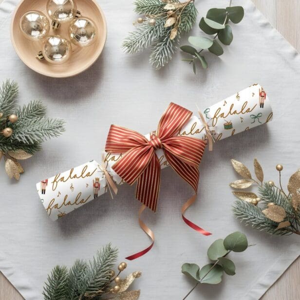 Fa La La Girly Christmas Nutcracker Bow Music Wrapping Paper
