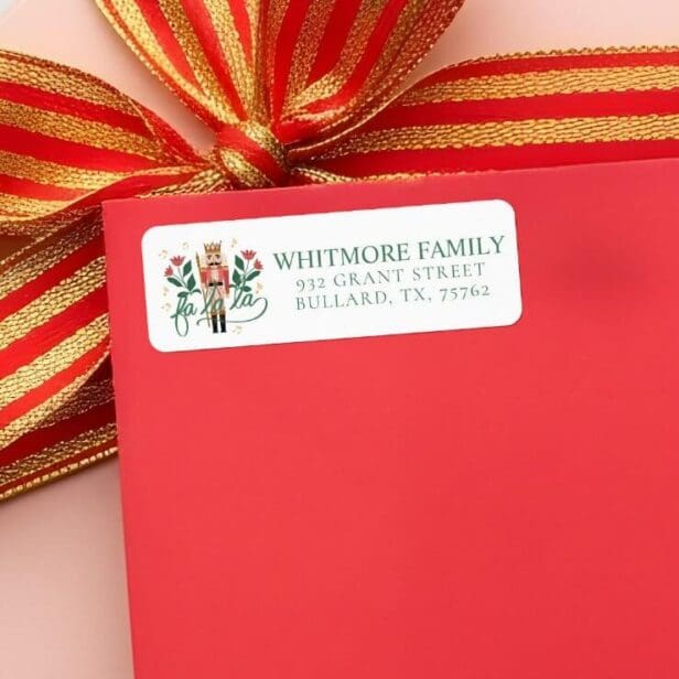 Fa La La Whimsical Nutcracker Ballet Christmas White Return Address Label