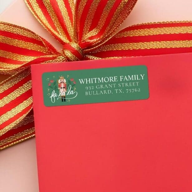 Fa La La Whimsical Nutcracker Ballet Christmas Green Return Address Label