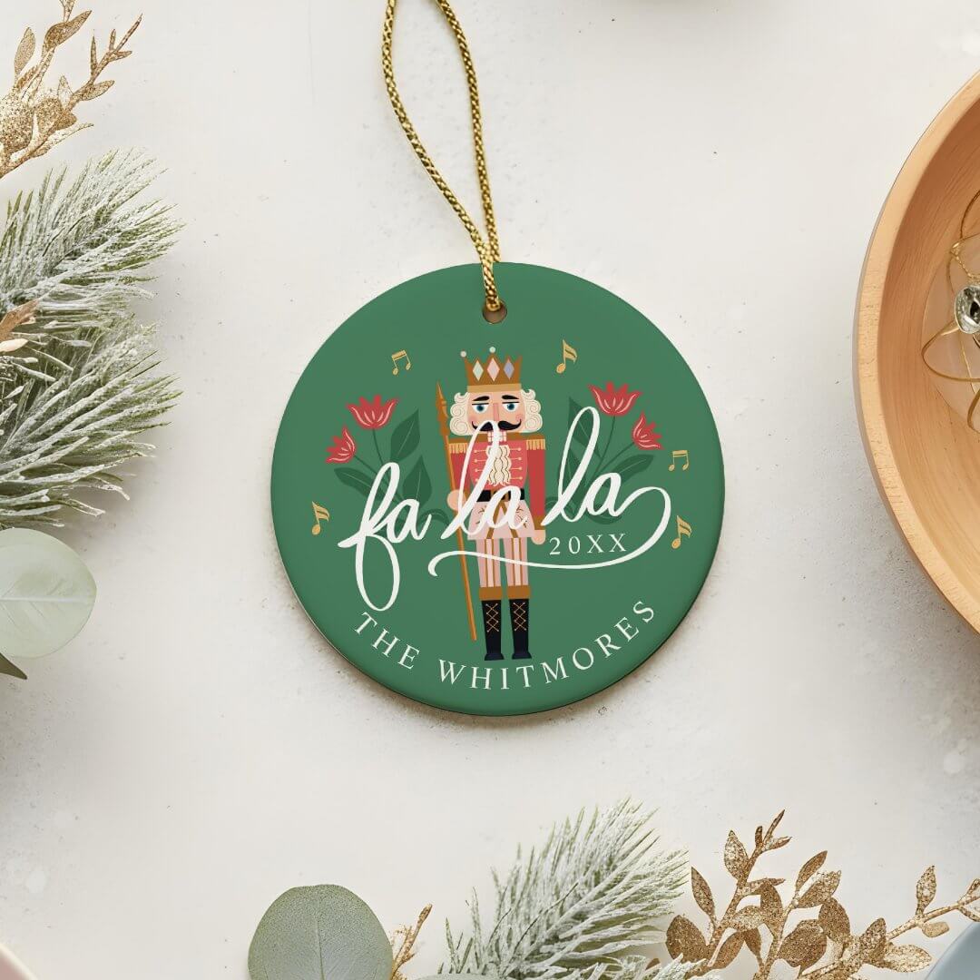 Fa La Nutcracker Christmas Argyle Diamond Photo Ceramic Ornament