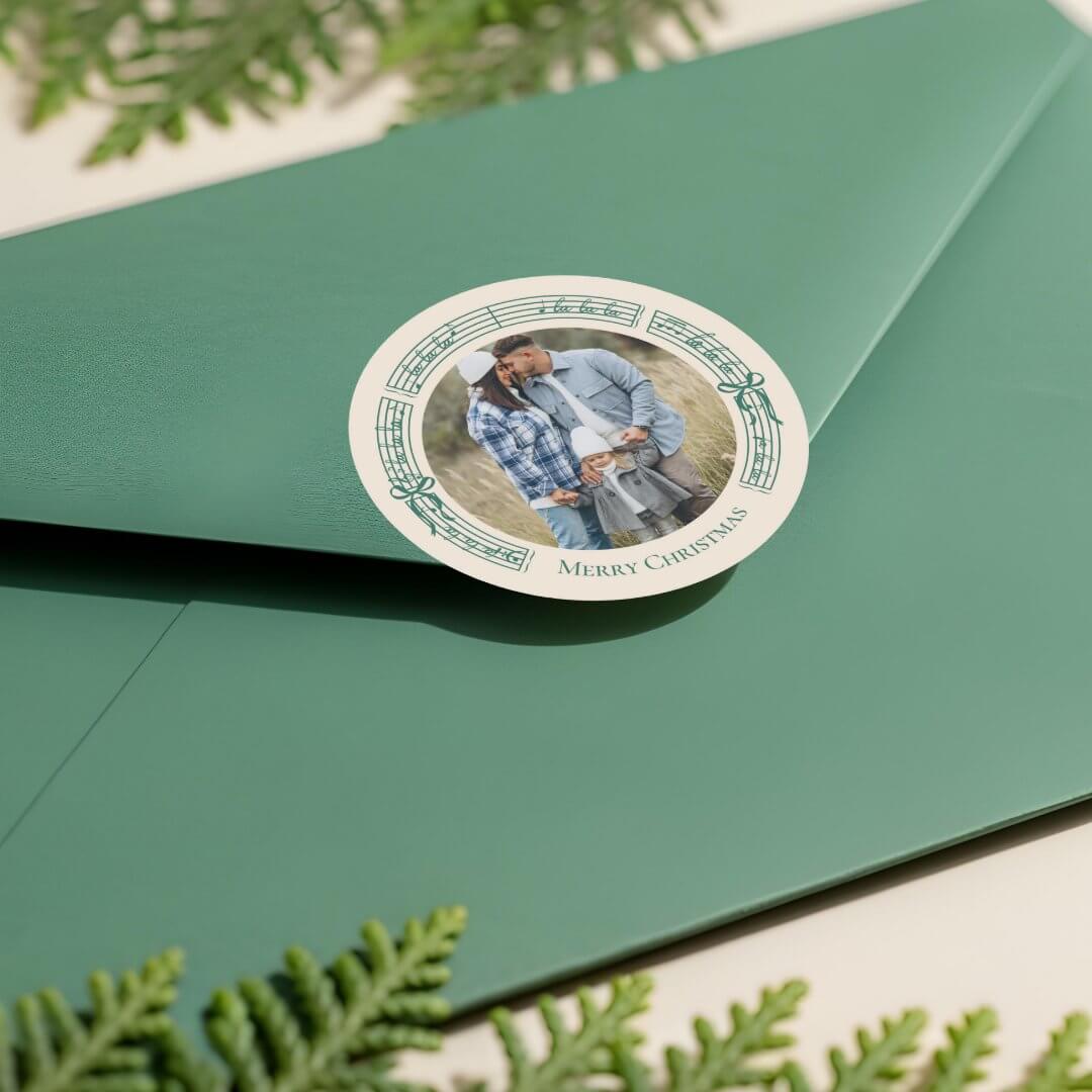 Fa La Vintage Sheet Music Family Photo Christmas Classic Round Beige Sticker