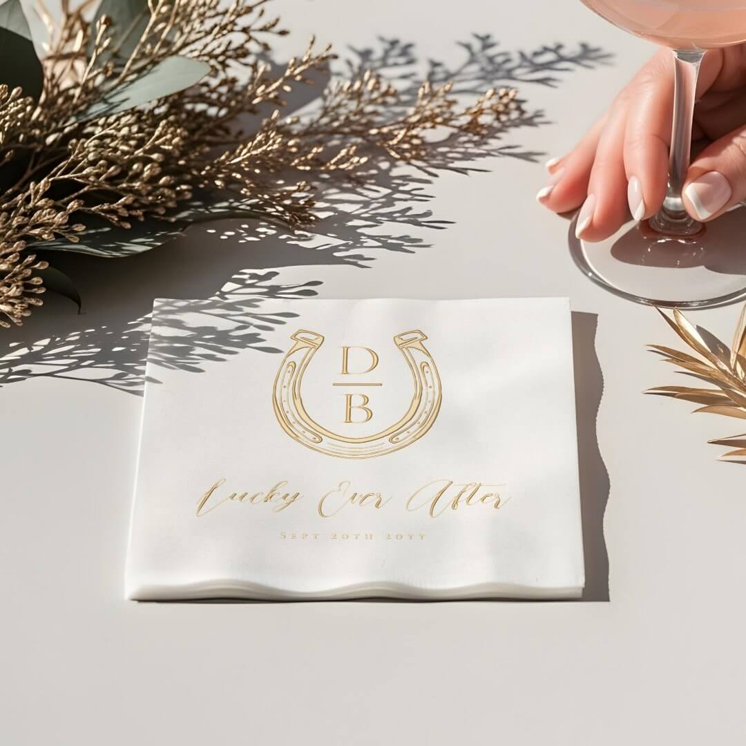 Lucky Ever After Classy Horseshoe Monogram Wedding Foil Napkins