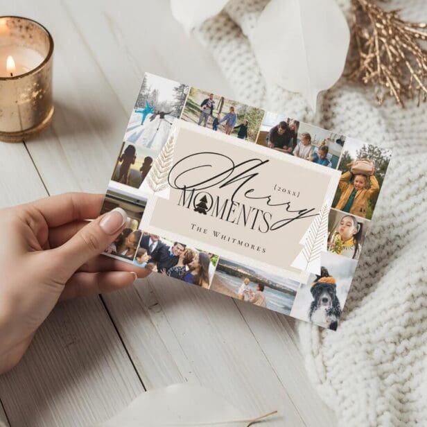 Minimal Merry Moments Year In Review Photo Collage Holiday Card