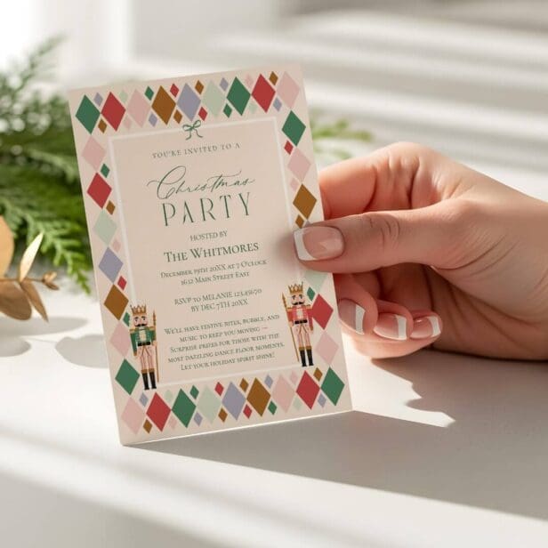 Modern Nutcracker Bow Ribbon Christmas Party Holiday Card