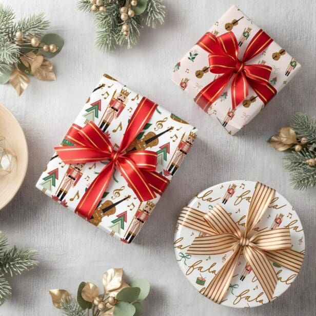 Modern Whimsical Fa La La Nutcracker Christmas Wrapping Paper Sheets