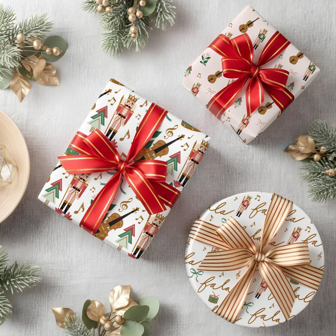 Modern Whimsical Fa La La Nutcracker Christmas Wrapping Paper Sheets
