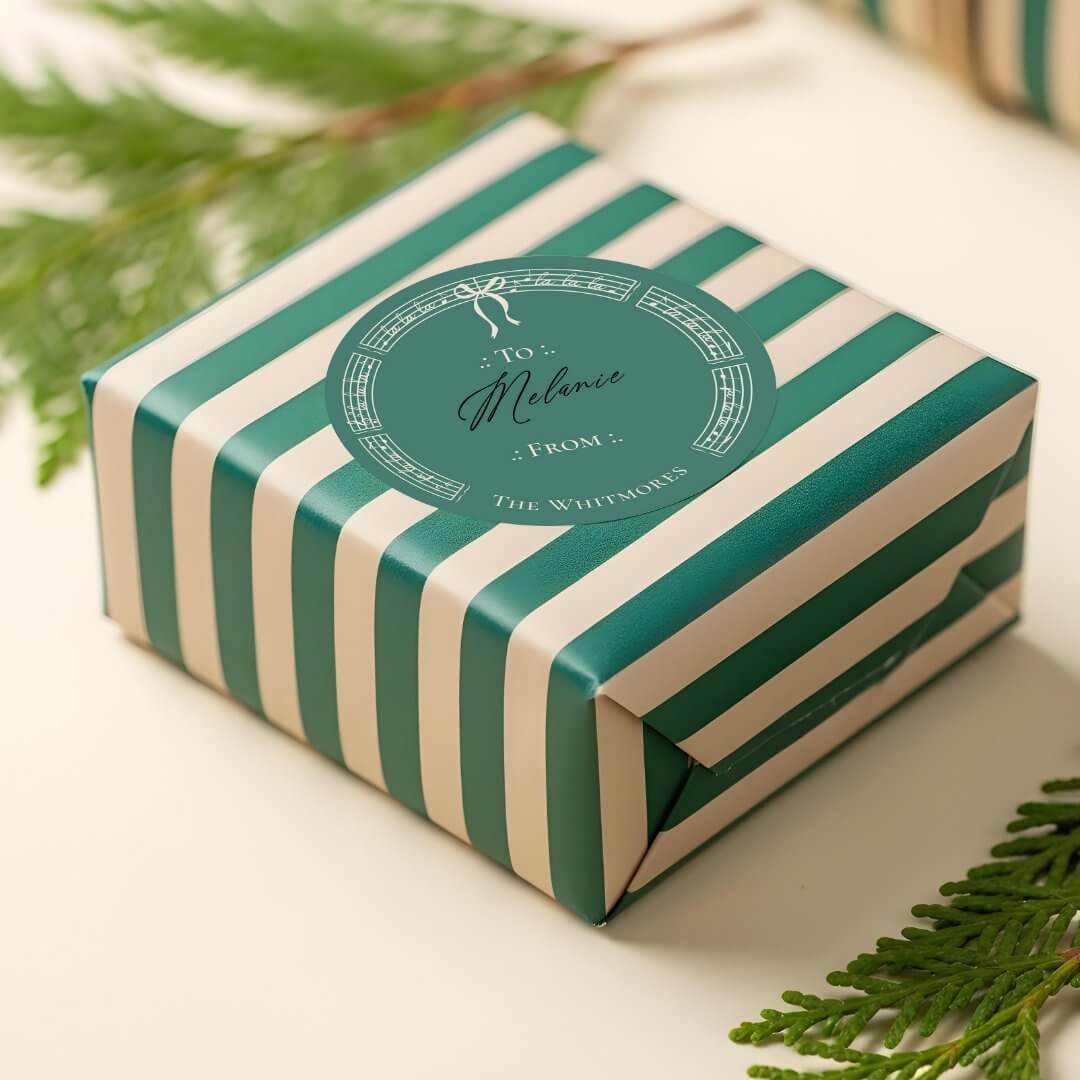 Personalized Fa La Vintage Sheet Music To & From Classic Round Green Sticker