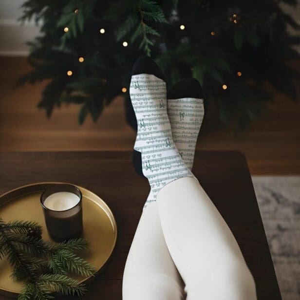 Personalized Vintage Christmas Carol Music Note White Socks