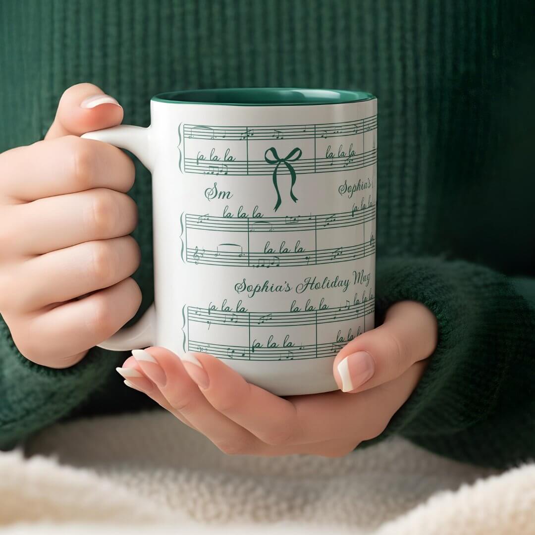 Personalized Vintage Christmas Carol Music Note Two-Tone Coffee Mug