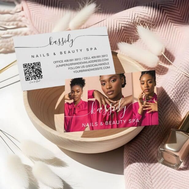 Photo Collage Script Calligraphy Monogram QR Code Business Card