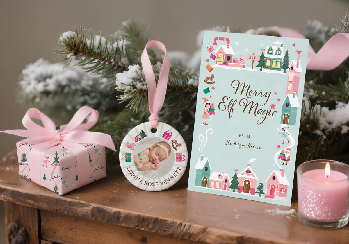 pink christmas elves workshop Santa collection By Moodthology Papery