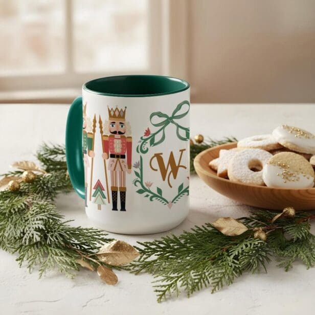 Whimsical Christmas Nutcracker Monogram Bow Mug