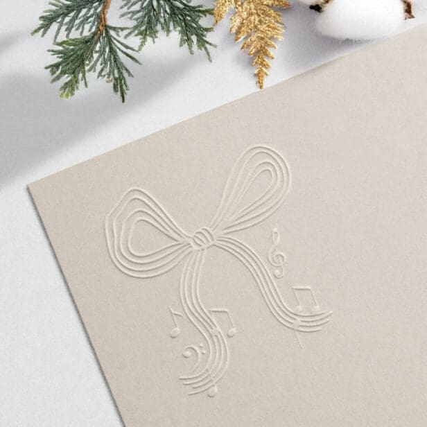 Whimsical Hand drawn Bow Music Notes Christmas Embosser