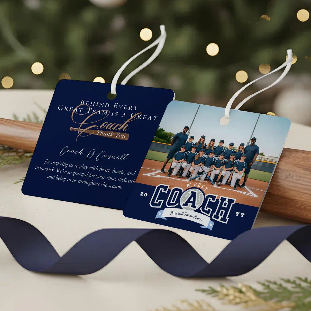 #1 Best Coach Baseball Team Photo Appreciation Navy Metal Ornament