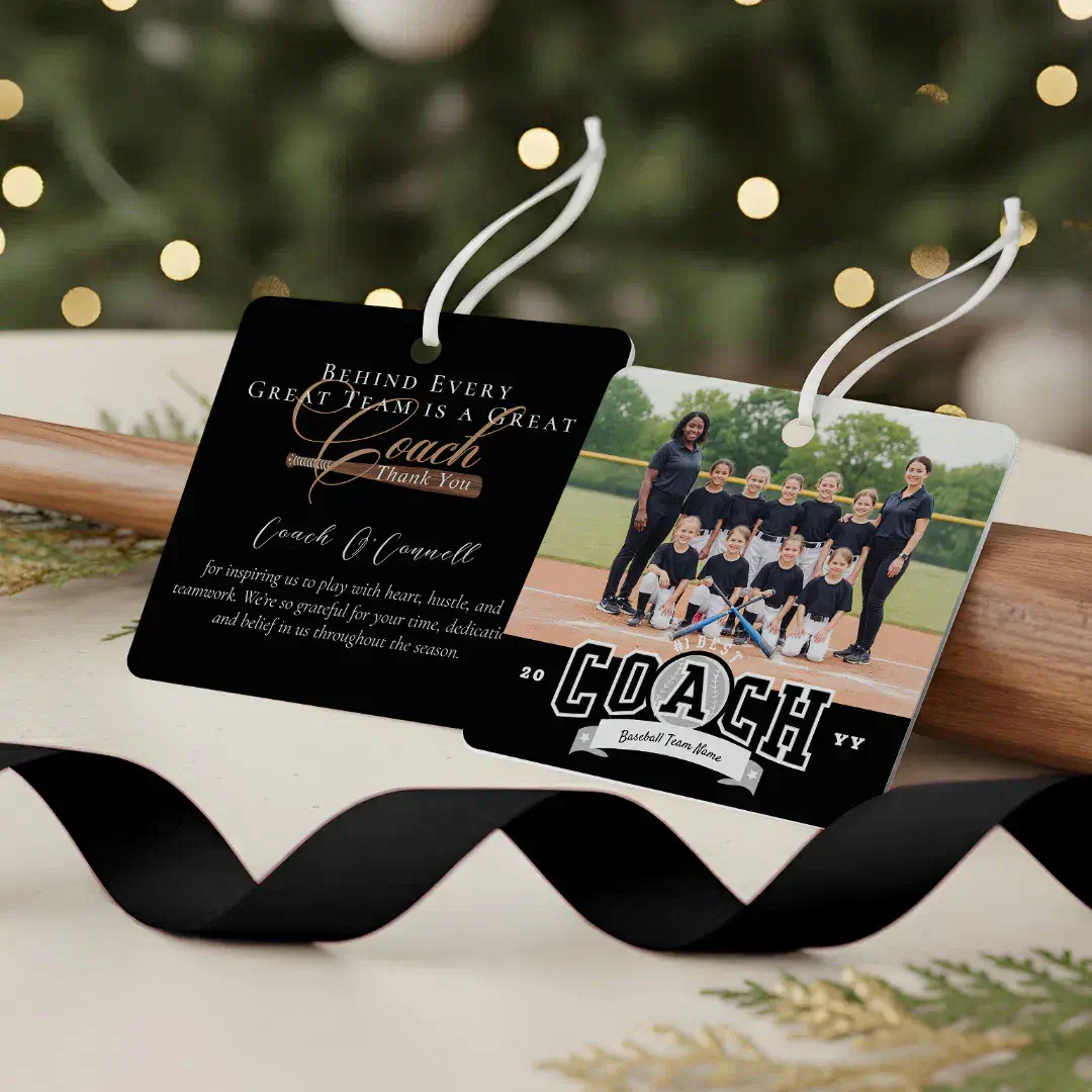 #1 Best Coach Baseball Team Photo Appreciation Black Metal Ornament