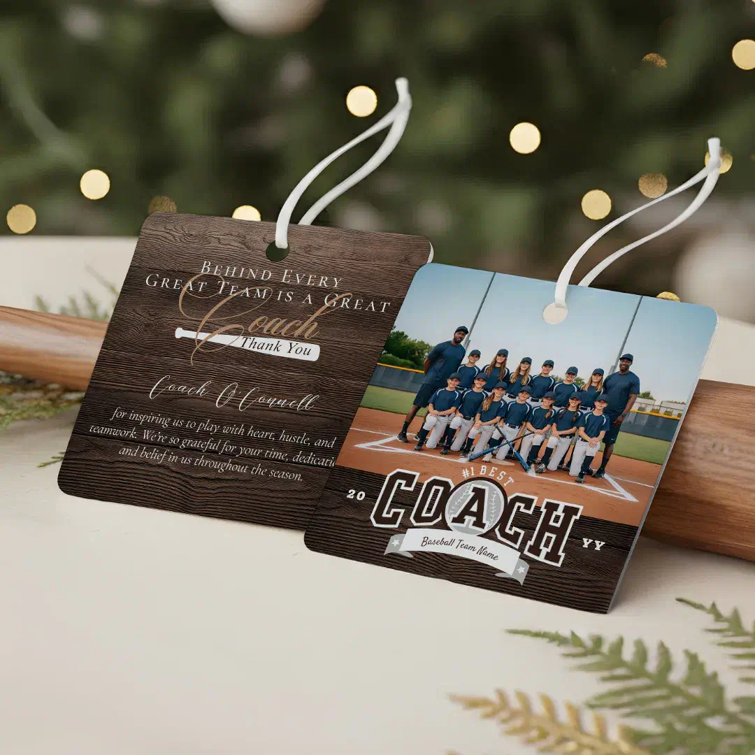 #1 Best Coach Baseball Team Photo Appreciation Wood Metal Ornament