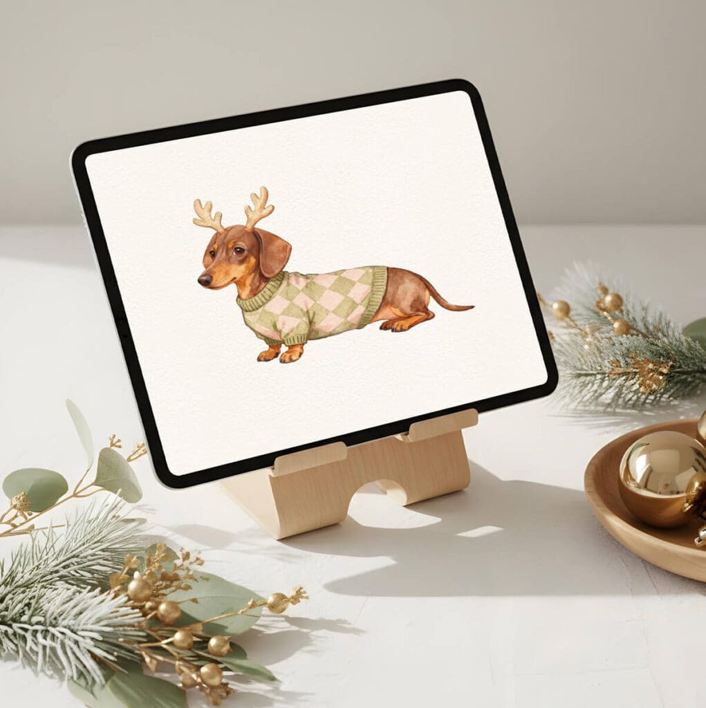 Watercolor Dachshund Dog Christmas Collection By Moodthology Papery