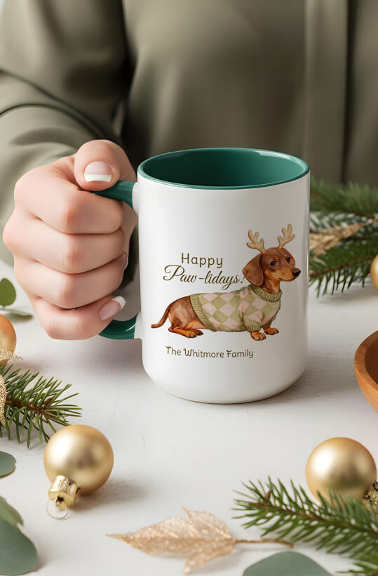 Dachshund Dog Antlers Christmas Checkered Sweater Mug Design By Moodthology Papery