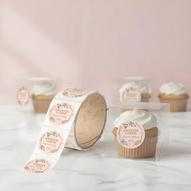 Baking & Cooking Utensil Pink & Olive Green Classic Round Sticker