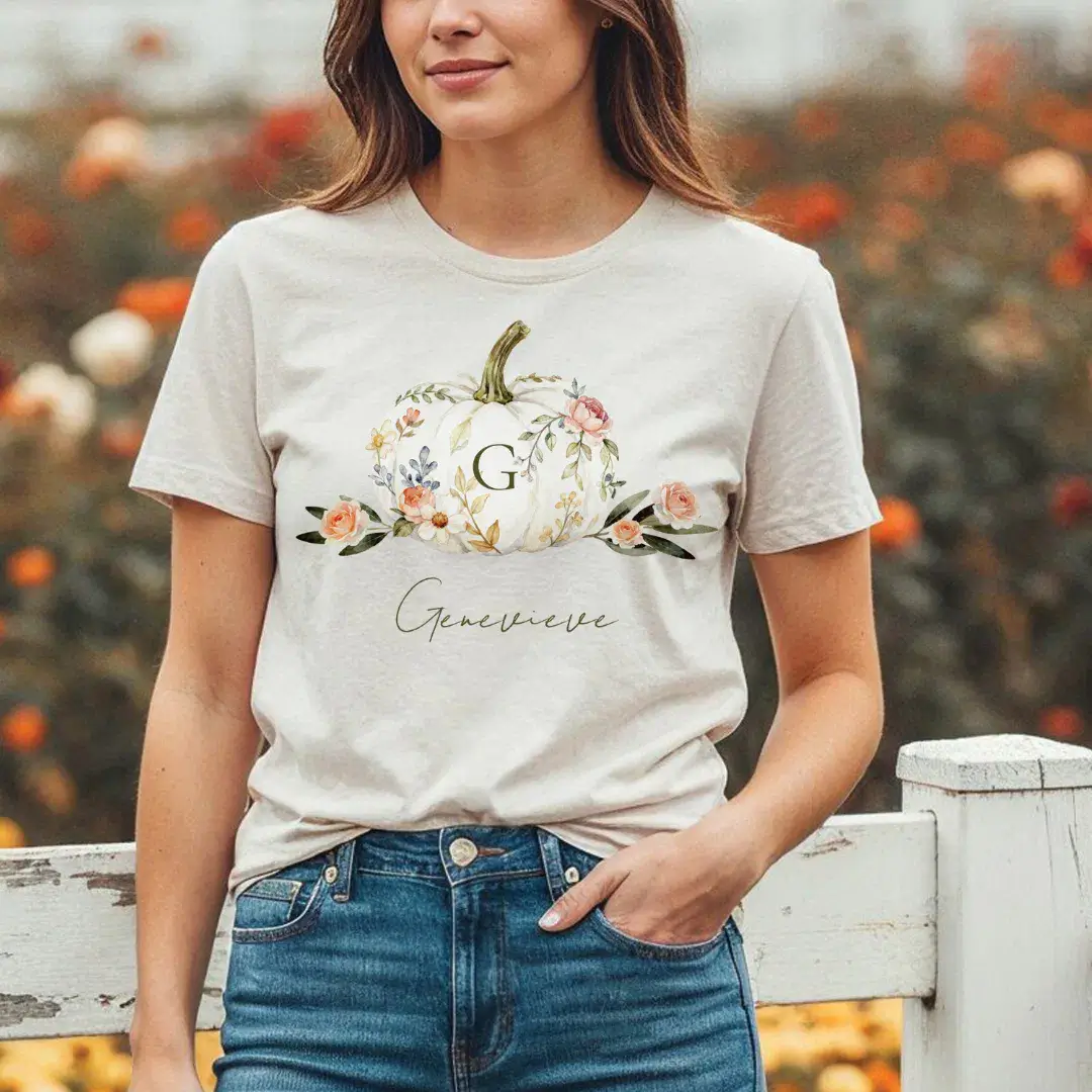 Beautiful Watercolor Floral Pumpkin Monogram Girly Tri-Blend Shirt