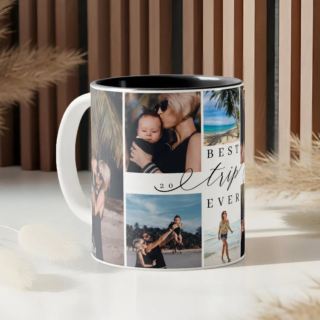 Best Trip Ever Family Vacation Fun 8 Photo Collage Two-Tone Coffee Mug