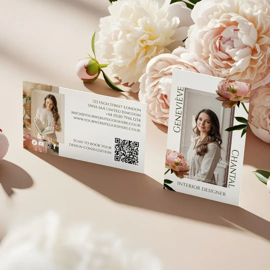 Chic Elegant Modern Blush Pink & Gold Floral Photo Business Card