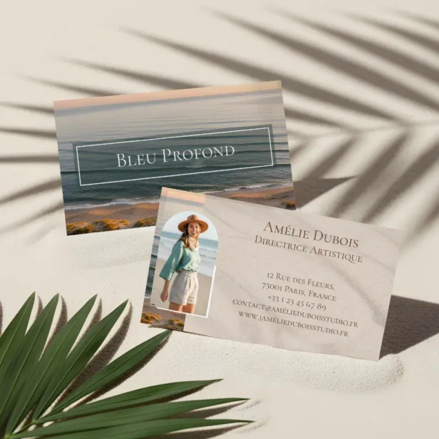 Chic Elegant Ocean Shoreline Luxury Feminine Photo Business Card