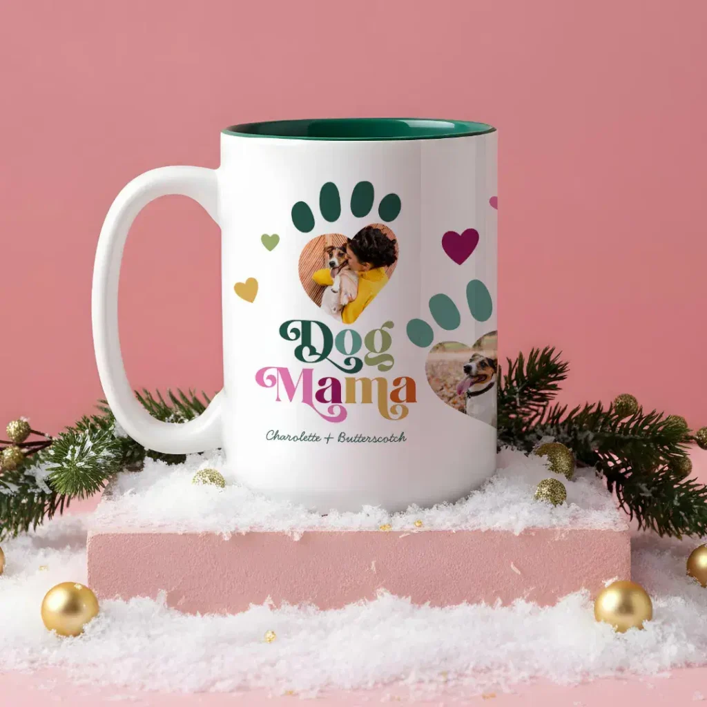 Colorful Dog Mom Photo Collage Personalized Gift Two-Tone Coffee Mug