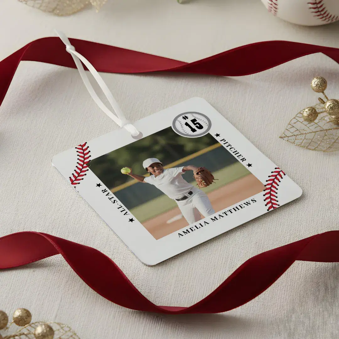 Custom Baseball Team Player Photo Sports Keepsake Metal Ornament