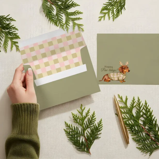 Cute Dachshund Dog Christmas Checkered Sweater Envelope